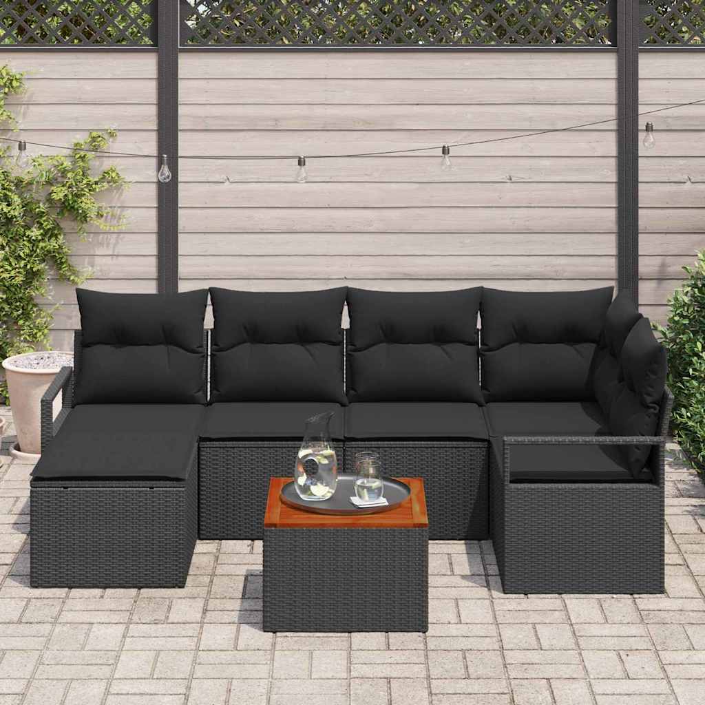 Havesofa Sæt med opbevaring 7 pcs Sort polyrattan
