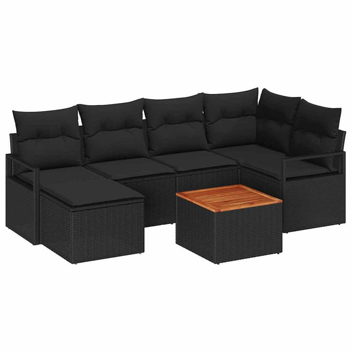 Havesofa Sæt med opbevaring 7 pcs Sort polyrattan