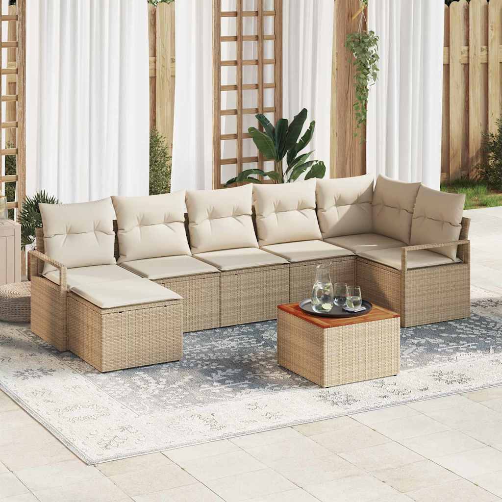 Havesofa Sæt med opbevaring 8 pcs Beige og creme polyrattan