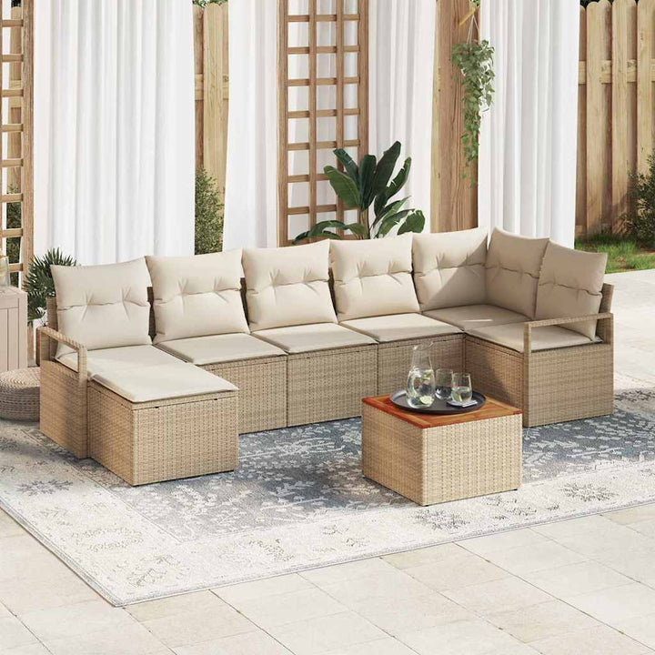 Havesofa Sæt med opbevaring 8 pcs Beige og creme polyrattan