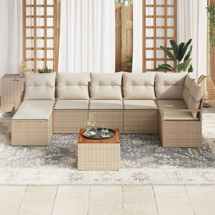 Havesofa Sæt med opbevaring 8 pcs Beige og creme polyrattan