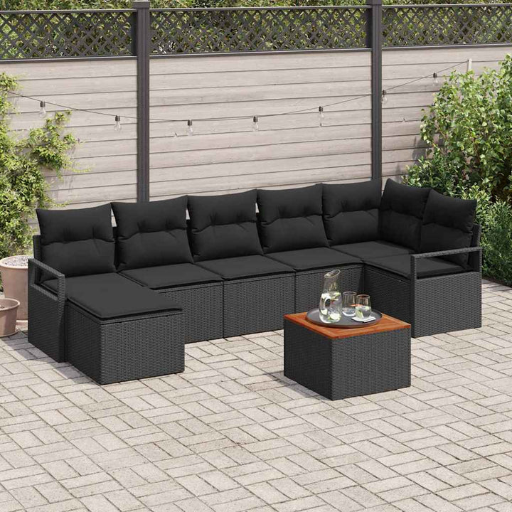 Havesofa Sæt med opbevaring 8 pcs Sort polyrattan