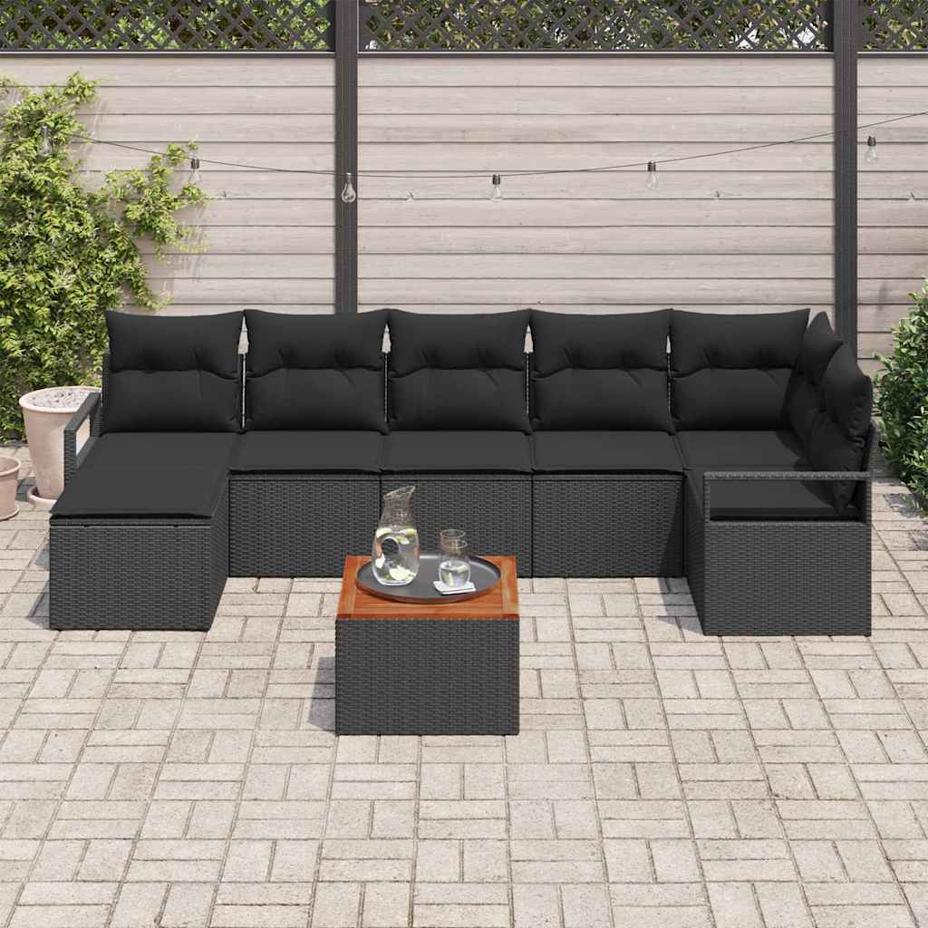 Havesofa Sæt med opbevaring 8 pcs Sort polyrattan