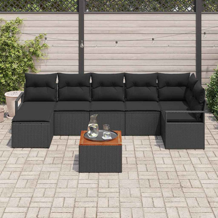 Havesofa Sæt med opbevaring 8 pcs Sort polyrattan