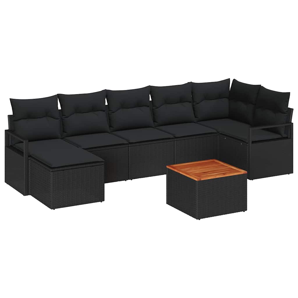 Havesofa Sæt med opbevaring 8 pcs Sort polyrattan