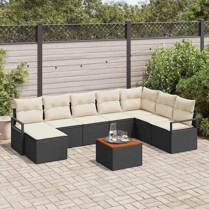 Havesofa Sæt med opbevaring 9 pcs Sort og Cream polyrattan