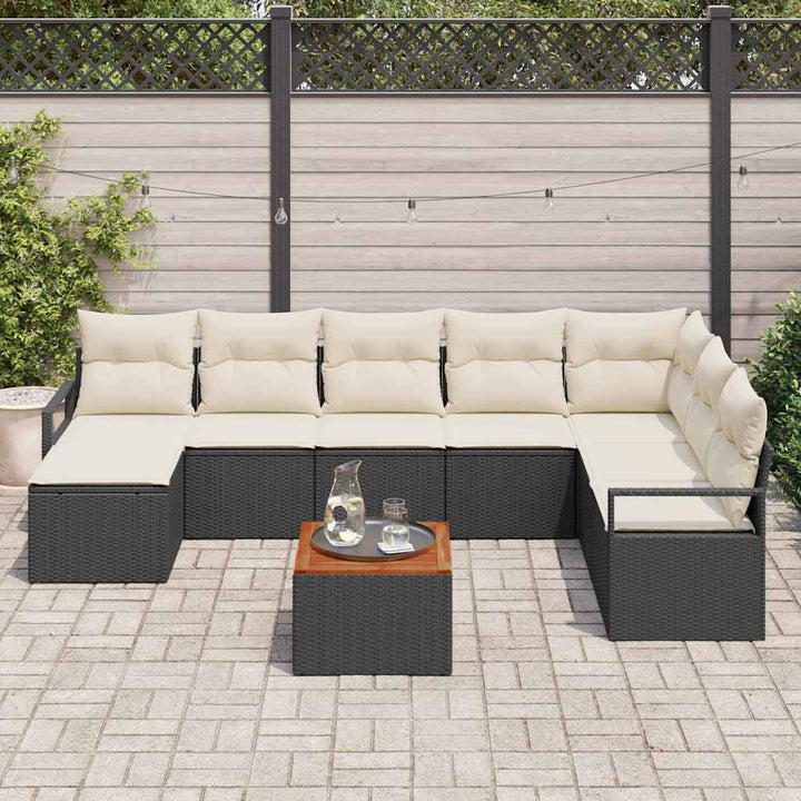 Havesofa Sæt med opbevaring 9 pcs Sort og Cream polyrattan