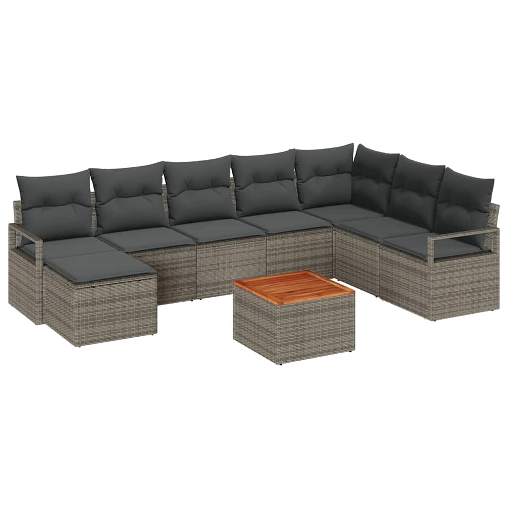 Havesofa Sæt med opbevaring 9 pcs Grå polyrattan