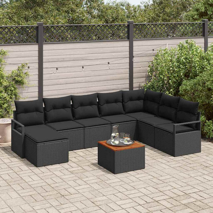 Havesofa Sæt med opbevaring 9 pcs Sort polyrattan