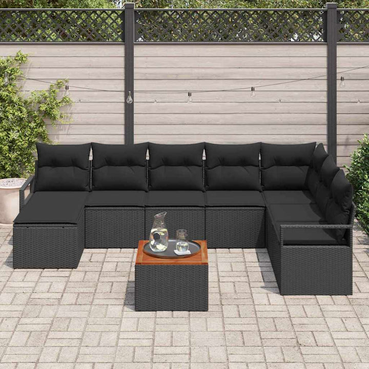 Havesofa Sæt med opbevaring 9 pcs Sort polyrattan