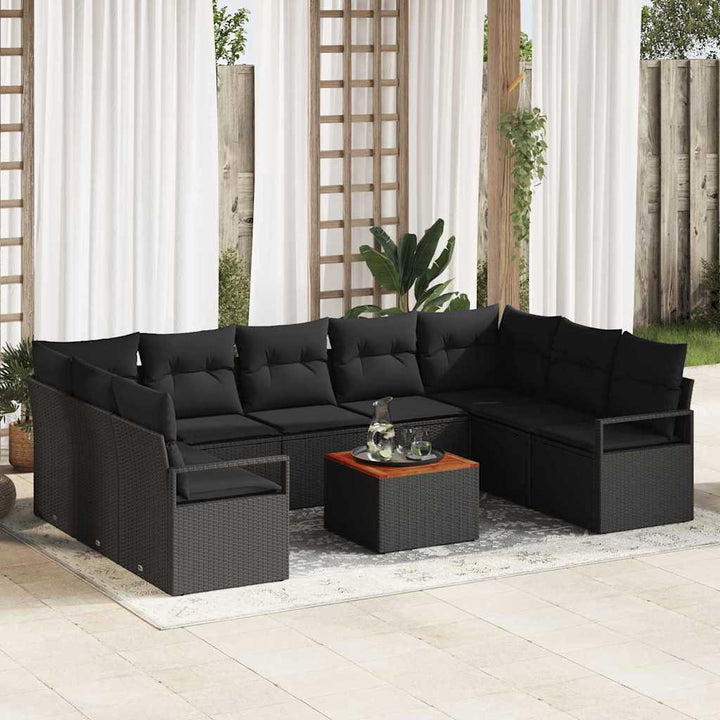 Havesofa Sæt med opbevaring 10 pcs Sort polyrattan