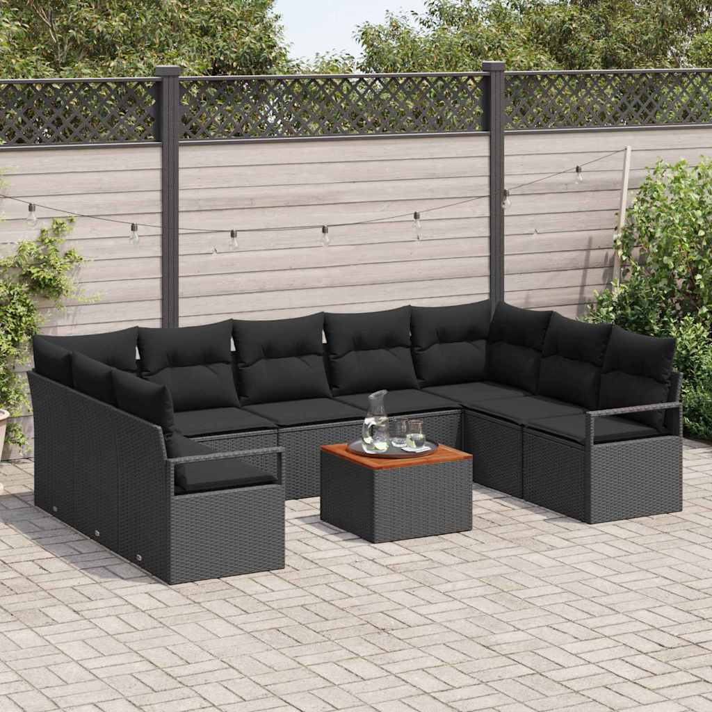 Havesofa Sæt med opbevaring 10 pcs Sort polyrattan