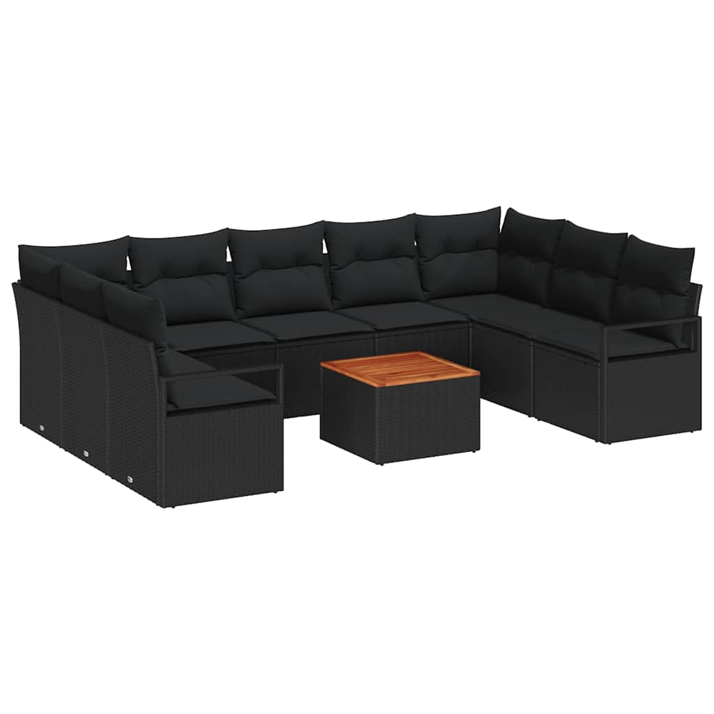 Havesofa Sæt med opbevaring 10 pcs Sort polyrattan