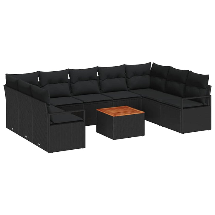 Havesofa Sæt med opbevaring 10 pcs Sort polyrattan