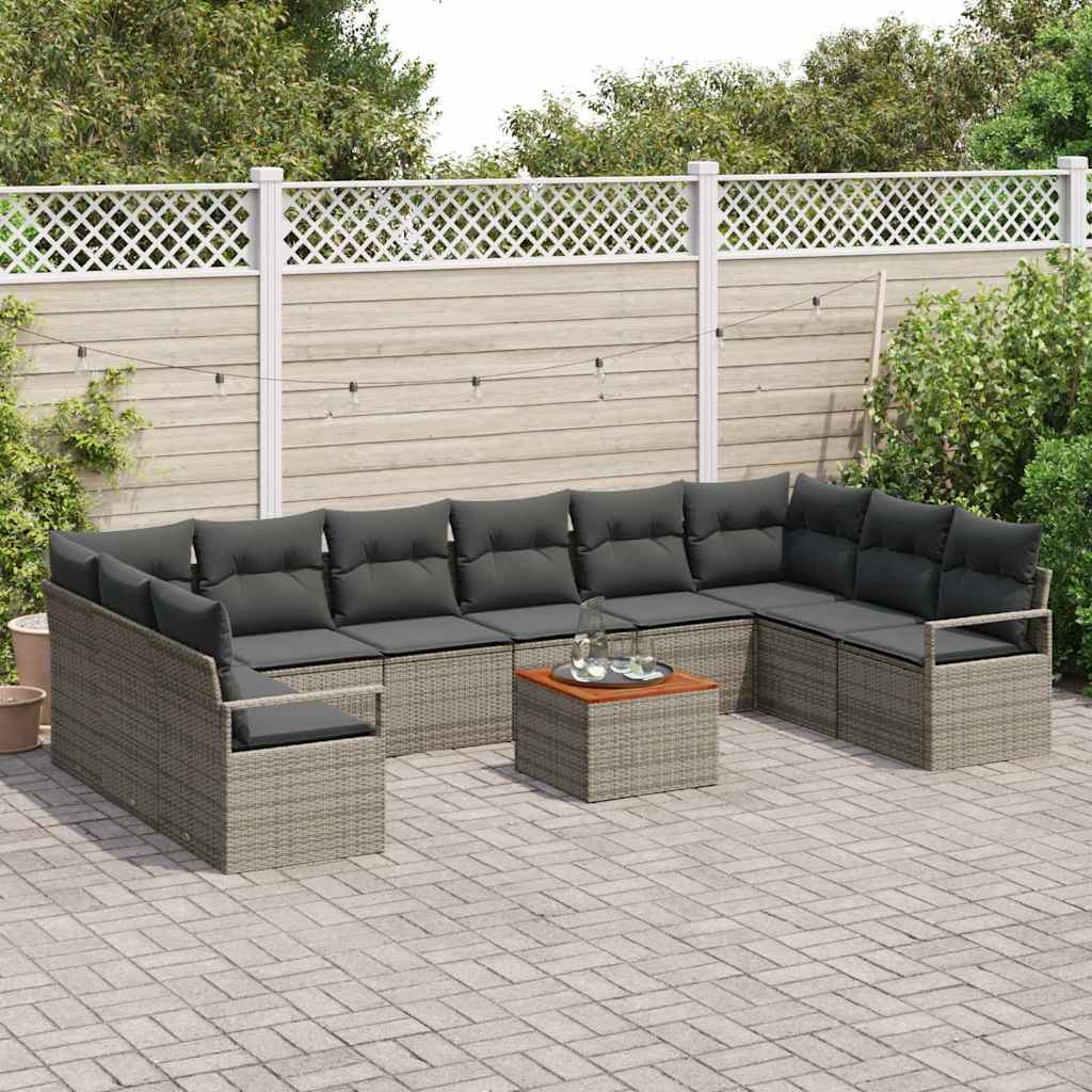 Havesofa Sæt med opbevaring 11 pcs Grå polyrattan