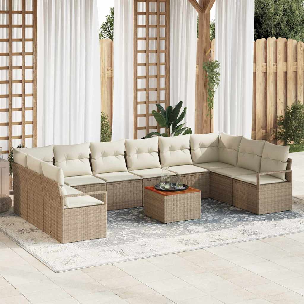 Havesofa Sæt med opbevaring 11 pcs Beige og creme polyrattan