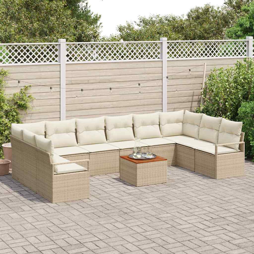 Havesofa Sæt med opbevaring 11 pcs Beige og creme polyrattan