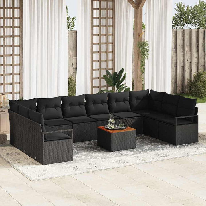 Havesofa Sæt med opbevaring 11 pcs Sort polyrattan