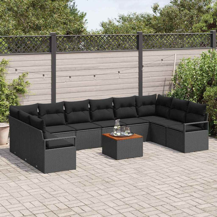 Havesofa Sæt med opbevaring 11 pcs Sort polyrattan