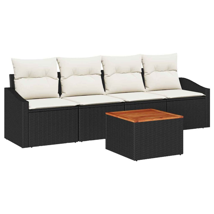 Havesofa Sæt med opbevaring 5 pcs Sort og Cream polyrattan