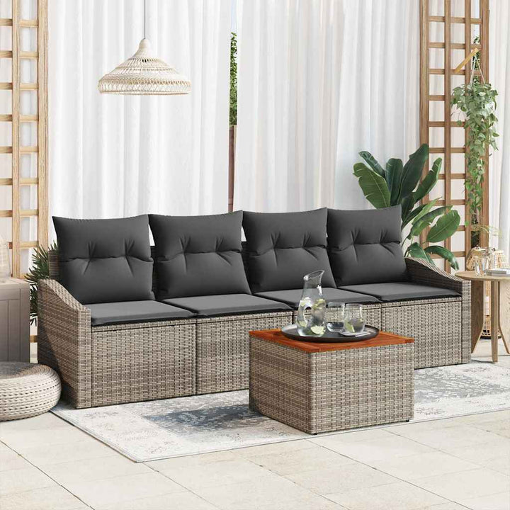 Havesofa Sæt med opbevaring 5 pcs Grå polyrattan