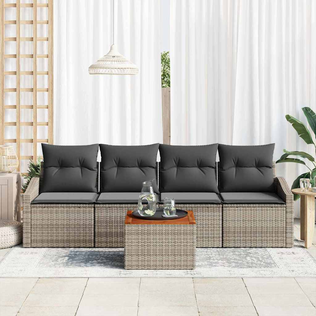 Havesofa Sæt med opbevaring 5 pcs Grå polyrattan