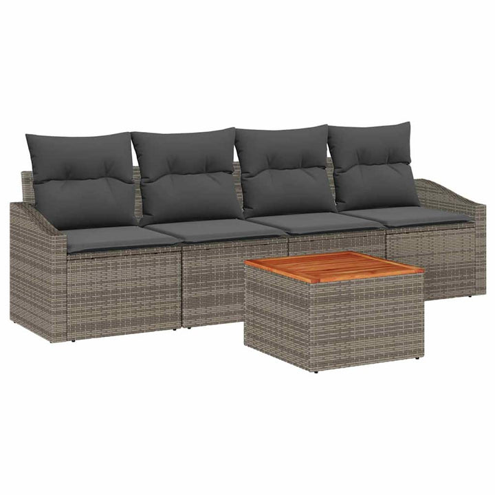 Havesofa Sæt med opbevaring 5 pcs Grå polyrattan