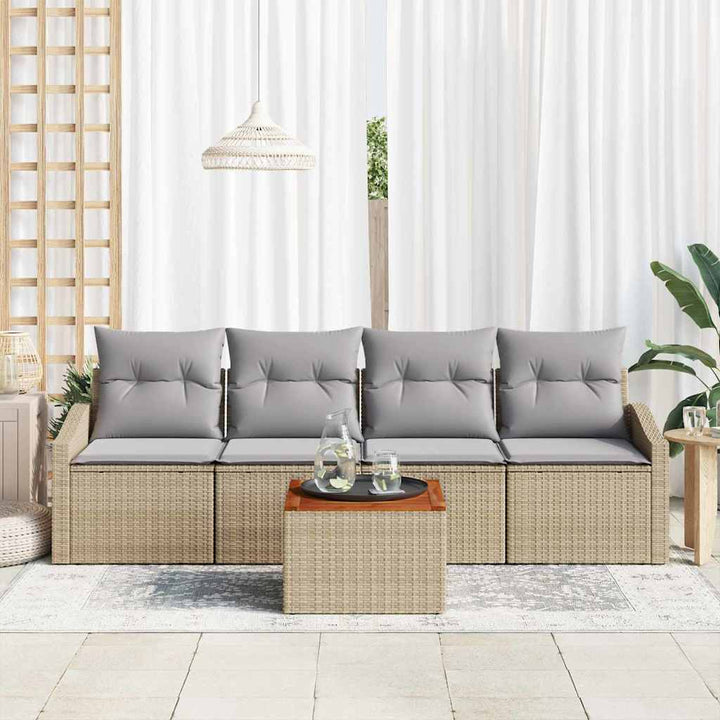 Havesofa Sæt med opbevaring 5 pcs Beige og lys grå polyrattan