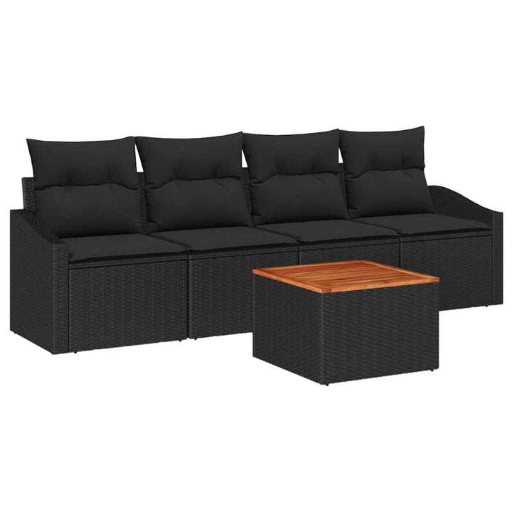 Havesofa Sæt med opbevaring 5 pcs Sort polyrattan