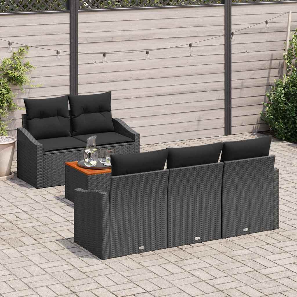 Havesofa Sæt med opbevaring 6 pcs Sort polyrattan