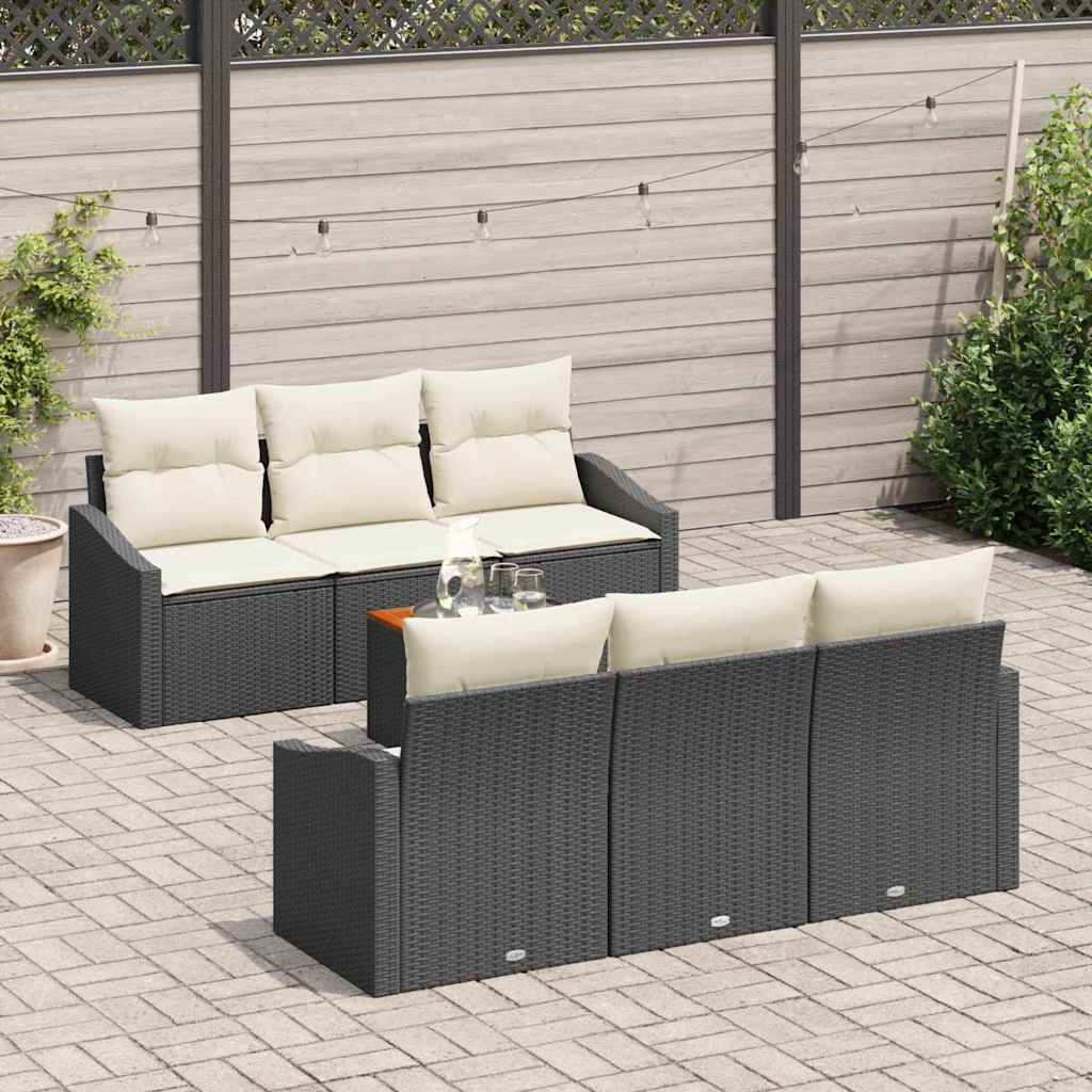 Havesofa Sæt med opbevaring 7 pcs Sort og Cream polyrattan