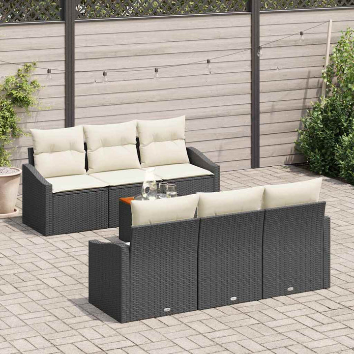 Havesofa Sæt med opbevaring 7 pcs Sort og Cream polyrattan