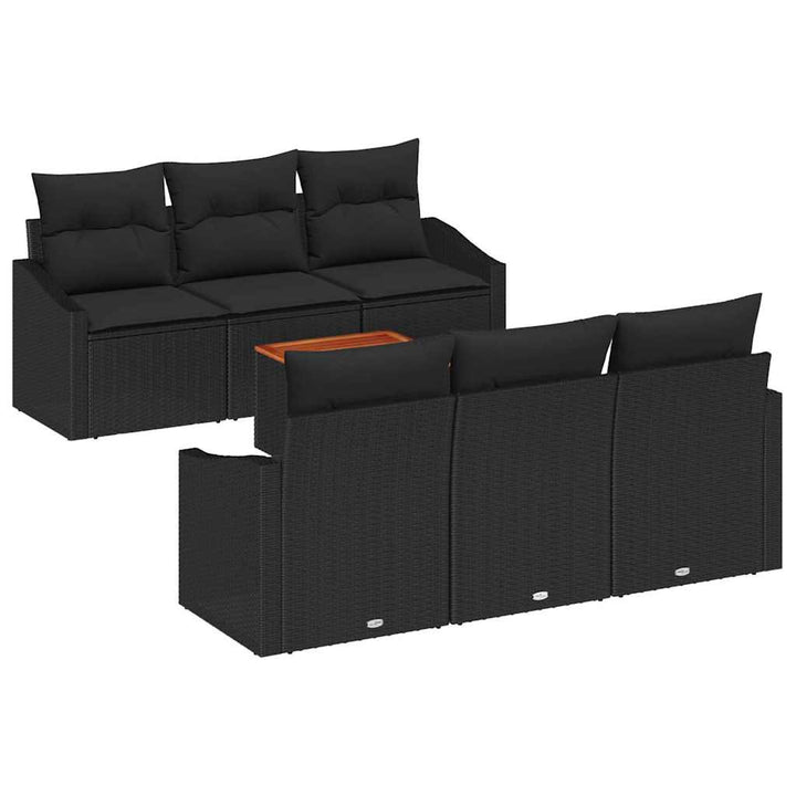Havesofa Sæt med opbevaring 7 pcs Sort polyrattan