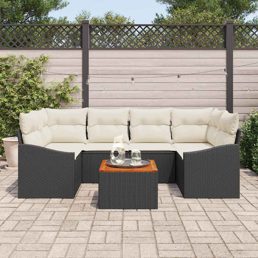 Havesofa Sæt med opbevaring 7 pcs Sort og Cream polyrattan