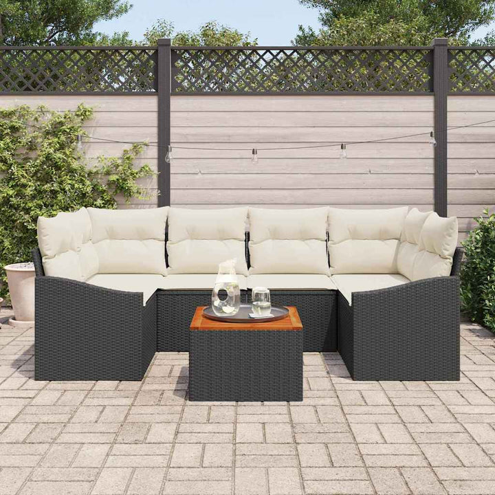 Havesofa Sæt med opbevaring 7 pcs Sort og Cream polyrattan