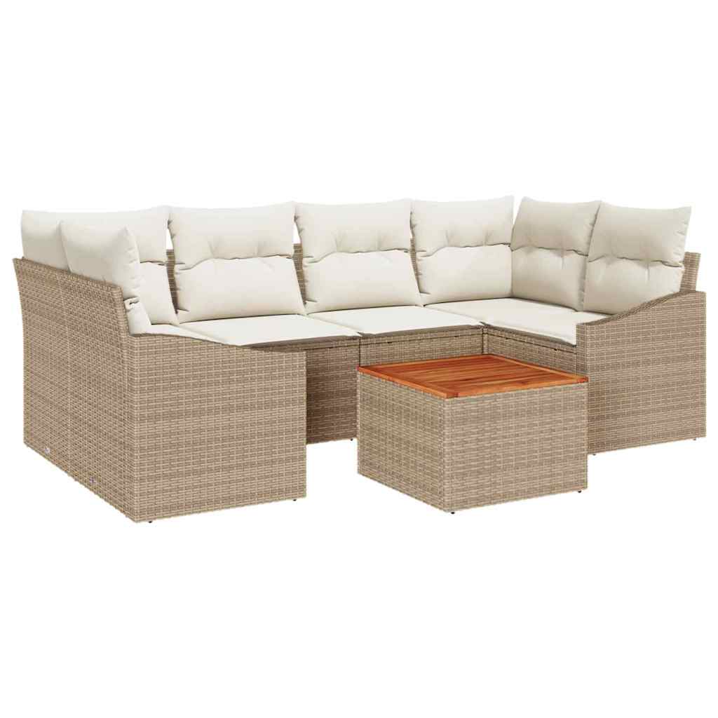 Havesofa Sæt 7 stk. Beige og creme polyrattan