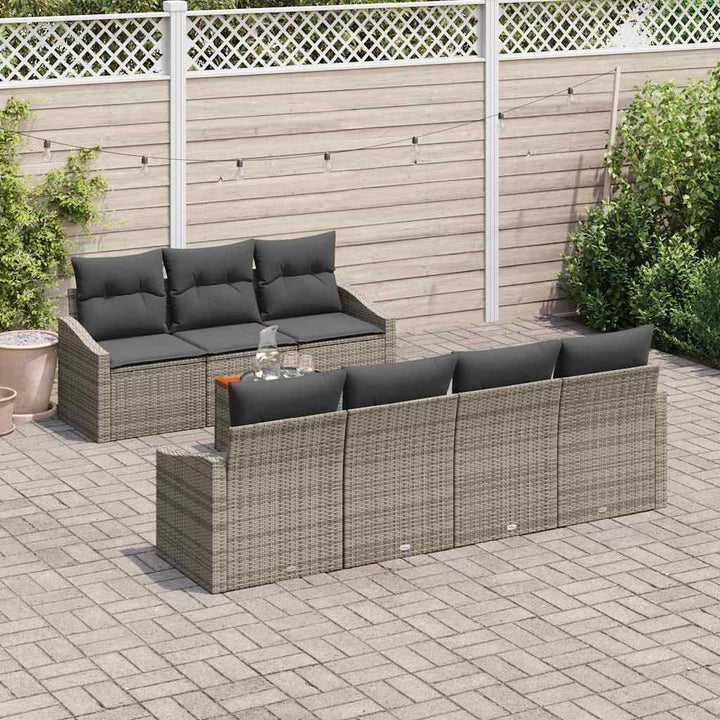 Havesofa Sæt med opbevaring 8 pcs Grå polyrattan