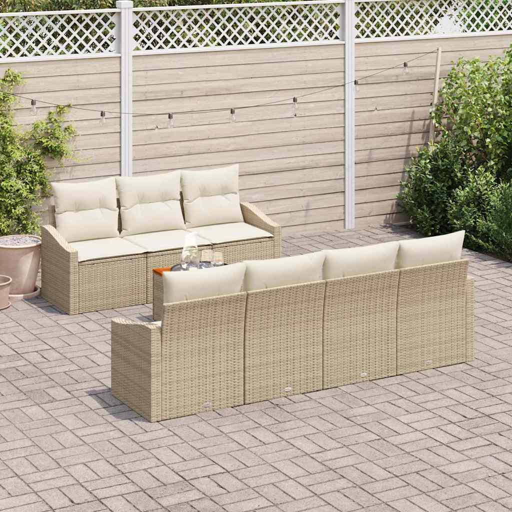 Havesofa Sæt med opbevaring 8 pcs Beige og creme polyrattan