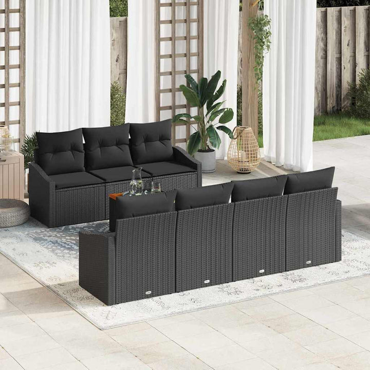 Havesofa Sæt med opbevaring 8 pcs Sort polyrattan