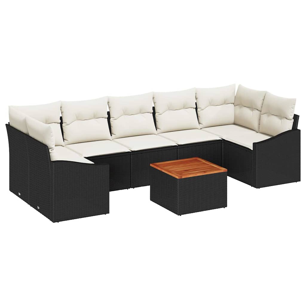 Havesofa Sæt med opbevaring 8 pcs Sort og Cream polyrattan