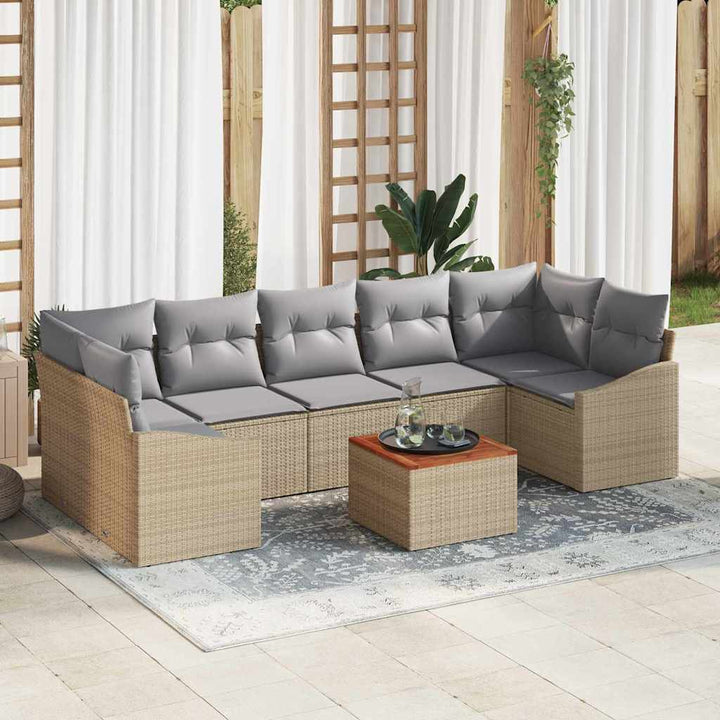 Havesofa Sæt med opbevaring 8 pcs Beige og lys grå polyrattan