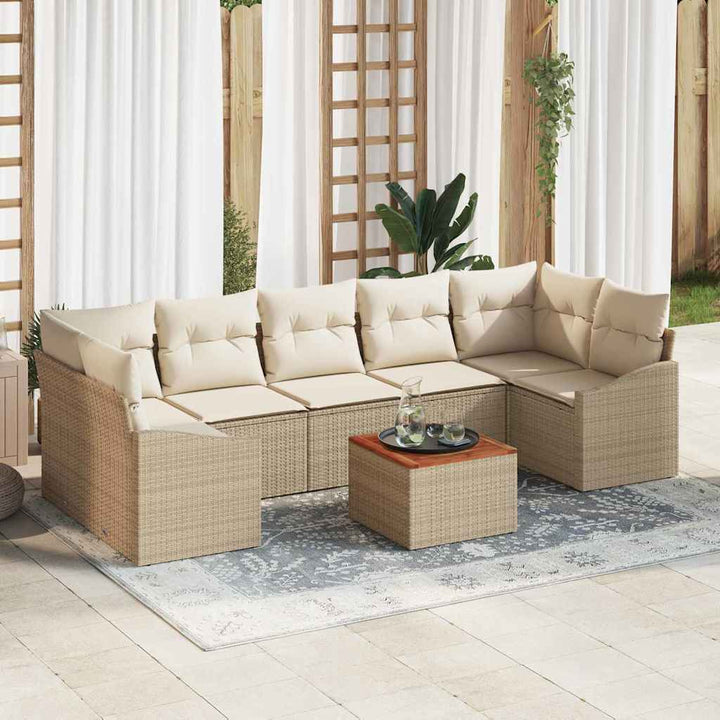 Havesofa Sæt med opbevaring 8 pcs Beige og creme polyrattan