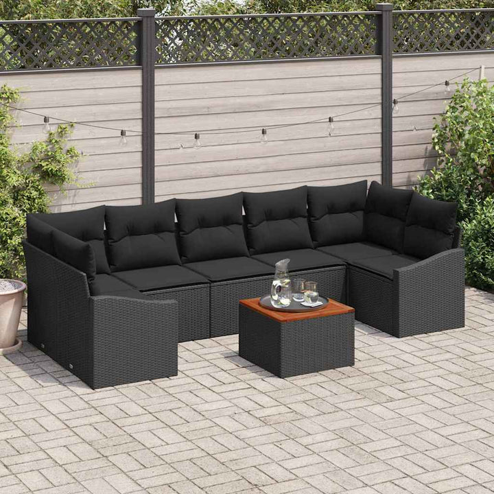 Havesofa Sæt med opbevaring 8 pcs Sort polyrattan