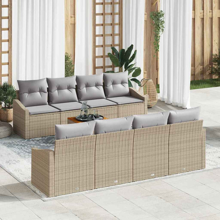 Havesofa Sæt med opbevaring 9 pcs Beige og lys grå polyrattan