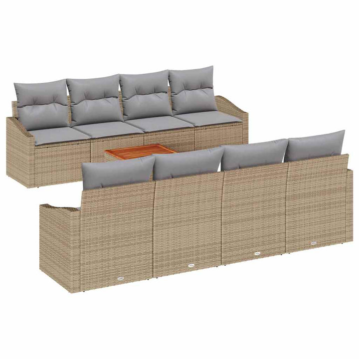 Havesofa Sæt med opbevaring 9 pcs Beige og lys grå polyrattan