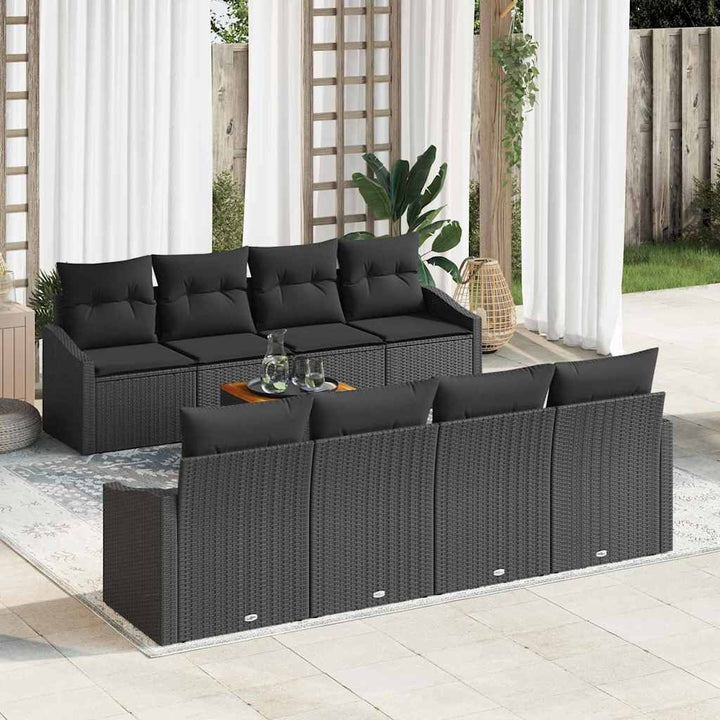 Havesofa Sæt med opbevaring 9 pcs Sort polyrattan