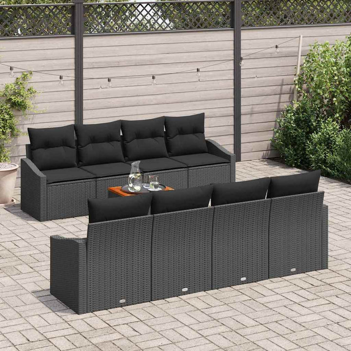 Havesofa Sæt med opbevaring 9 pcs Sort polyrattan