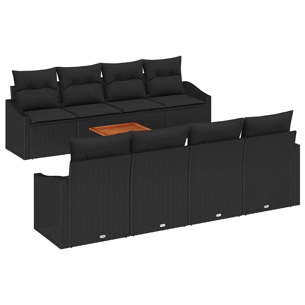 Havesofa Sæt med opbevaring 9 pcs Sort polyrattan