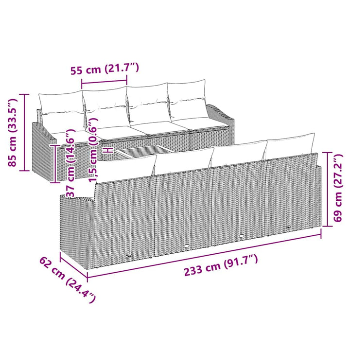 Havesofa Sæt med opbevaring 9 pcs Sort polyrattan