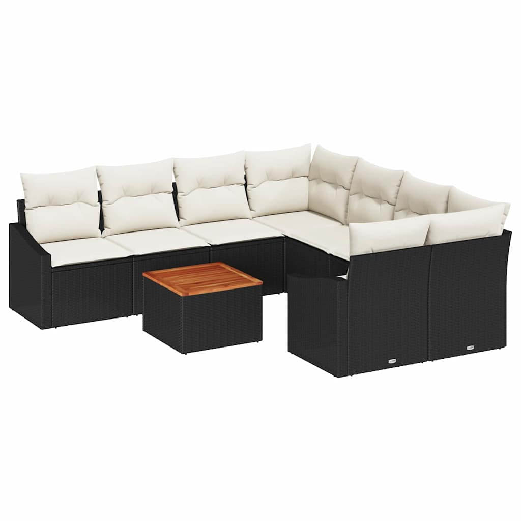 Havesofa Sæt med opbevaring 9 pcs Sort og Cream polyrattan